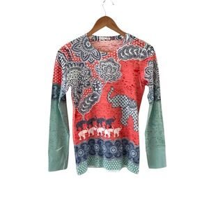 Whimsy Rose Waffle Knit Thermal Top Womens S Safari Elephant Floral Indie